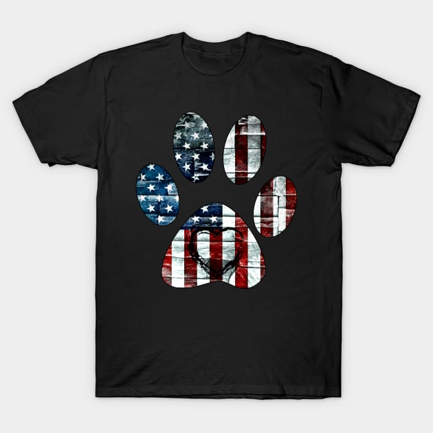 Patriotic Dog Paw American Flag Wall T-Shirt Gift For 4th Of July T-Shirt by crosszcp2